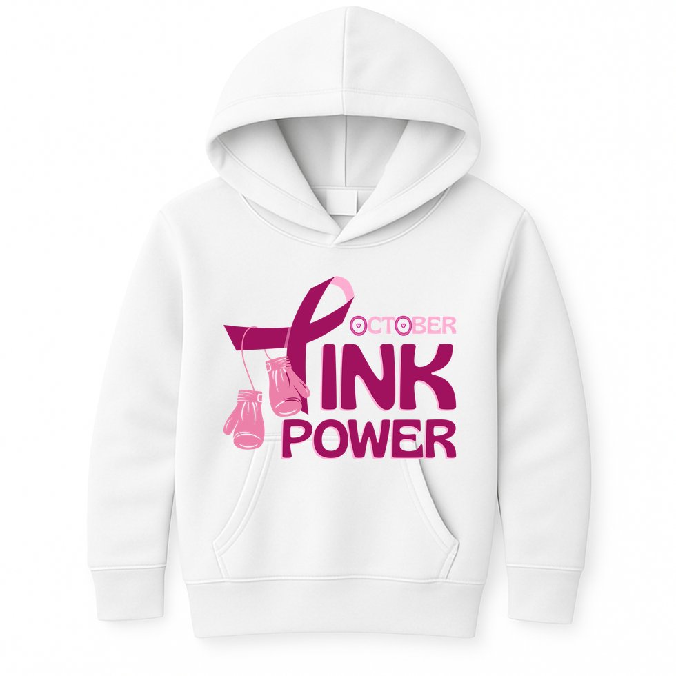 October Pink Power Breast Cancer Kids Hoodie