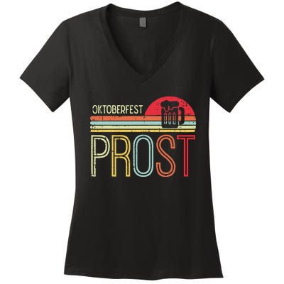 Oktoberfest Prost Retro German Bavarian Festival Women's V-Neck T-Shirt