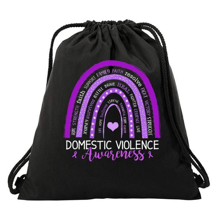 October Purple Ribbon Domestic Violence Awareness Drawstring Bag