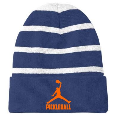 Orange Pickleball Sports Logo Striped Beanie with Solid Band