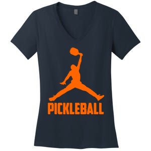 Orange Pickleball Sports Logo Women's V-Neck T-Shirt