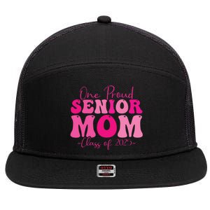 One Proud Senior Mom Class Of 2025 Graduation Groovy Print 7 Panel Mesh Trucker Snapback Hat