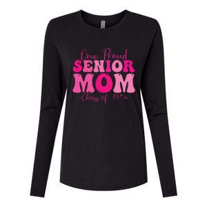 One Proud Senior Mom Class Of 2025 Graduation Groovy Print Womens Cotton Relaxed Long Sleeve T-Shirt