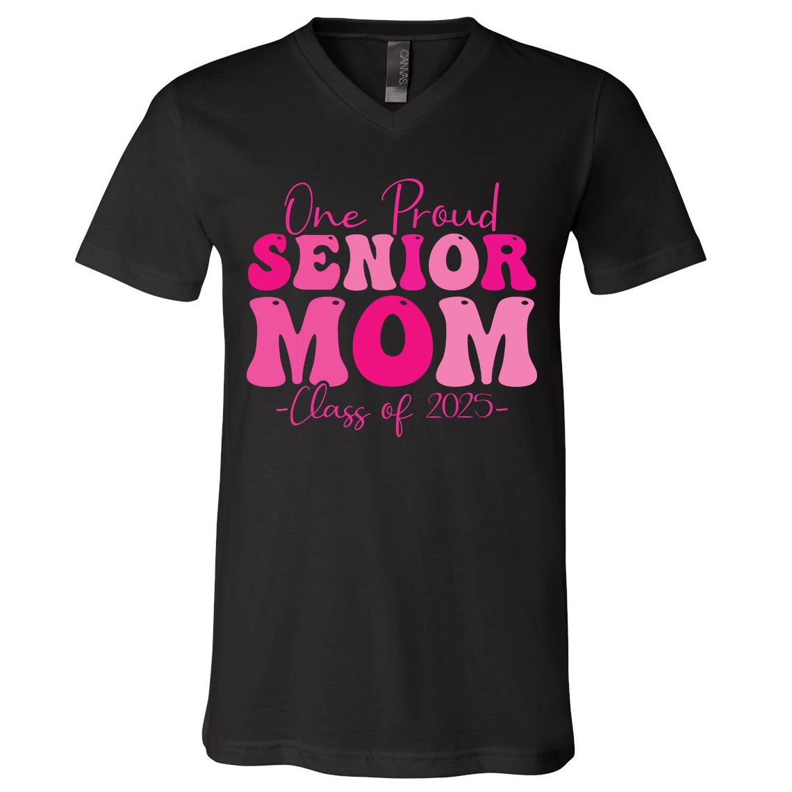 One Proud Senior Mom Class Of 2025 Graduation Groovy Print V-Neck T-Shirt