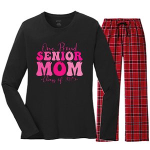 One Proud Senior Mom Class Of 2025 Graduation Groovy Print Women's Long Sleeve Flannel Pajama Set 