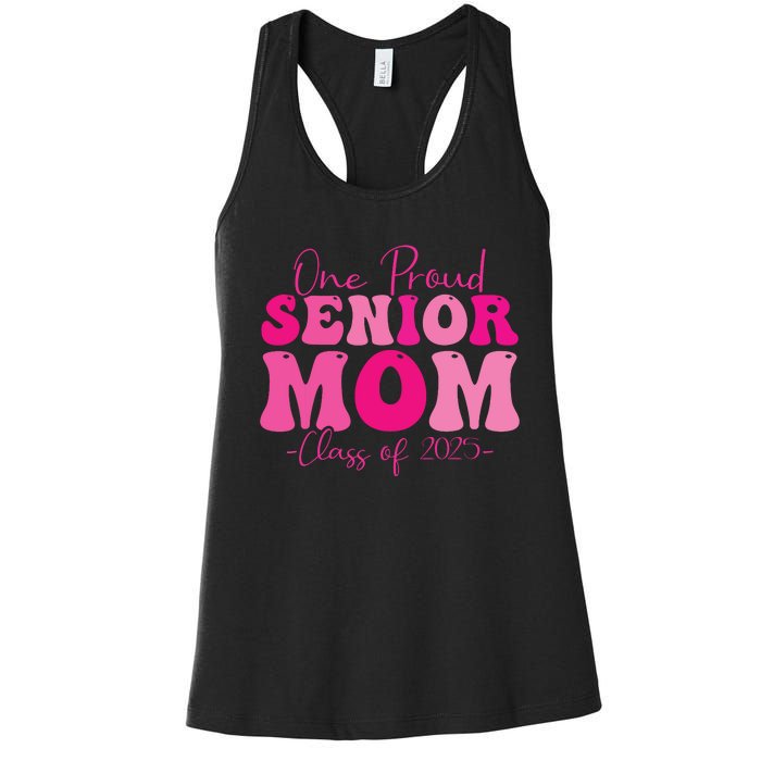 One Proud Senior Mom Class Of 2025 Graduation Groovy Print Women's Racerback Tank