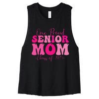 One Proud Senior Mom Class Of 2025 Graduation Groovy Print Women's Racerback Cropped Tank