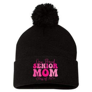 One Proud Senior Mom Class Of 2025 Graduation Groovy Print Pom Pom 12in Knit Beanie