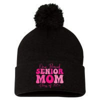 One Proud Senior Mom Class Of 2025 Graduation Groovy Print Pom Pom 12in Knit Beanie