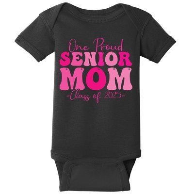 One Proud Senior Mom Class Of 2025 Graduation Groovy Print Baby Bodysuit