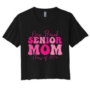 One Proud Senior Mom Class Of 2025 Graduation Groovy Print Women's Crop Top Tee