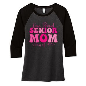 One Proud Senior Mom Class Of 2025 Graduation Groovy Print Women's Tri-Blend 3/4-Sleeve Raglan Shirt