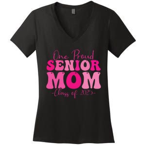 One Proud Senior Mom Class Of 2025 Graduation Groovy Print Women's V-Neck T-Shirt