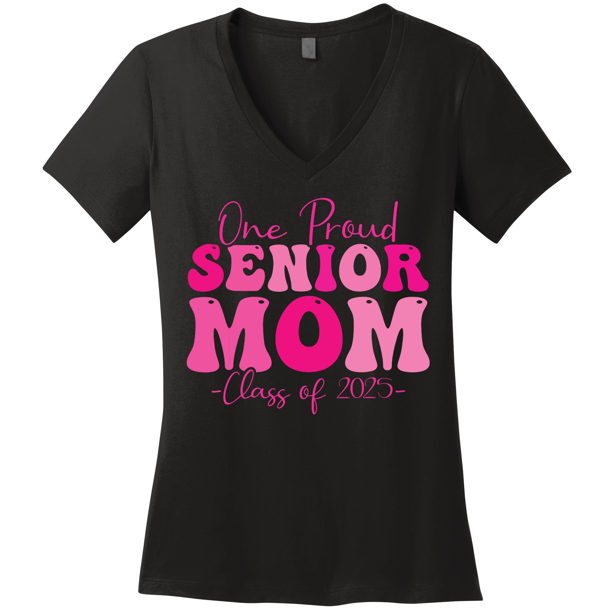 One Proud Senior Mom Class Of 2025 Graduation Groovy Print Women's V-Neck T-Shirt