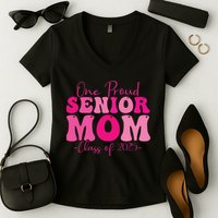 One Proud Senior Mom Class Of 2025 Graduation Groovy Print Women's V-Neck T-Shirt