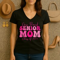 One Proud Senior Mom Class Of 2025 Graduation Groovy Print Women's V-Neck T-Shirt