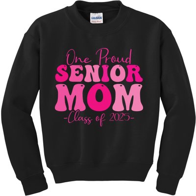 One Proud Senior Mom Class Of 2025 Graduation Groovy Print Kids Sweatshirt