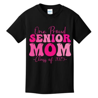One Proud Senior Mom Class Of 2025 Graduation Groovy Print Kids T-Shirt