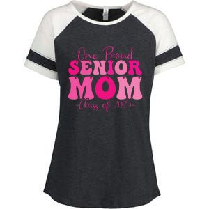 One Proud Senior Mom Class Of 2025 Graduation Groovy Print Enza Ladies Jersey Colorblock Tee