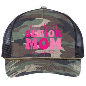 One Proud Senior Mom Class Of 2025 Graduation Groovy Print Retro Rope Trucker Hat Cap