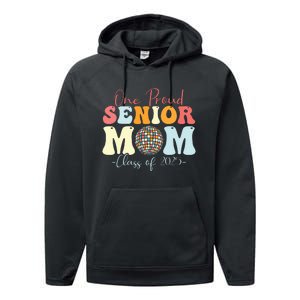 One Proud Senior Mom Class Of 2025 Graduation Groovy Print Performance Fleece Hoodie