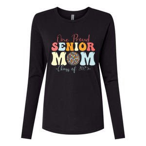 One Proud Senior Mom Class Of 2025 Graduation Groovy Print Womens Cotton Relaxed Long Sleeve T-Shirt