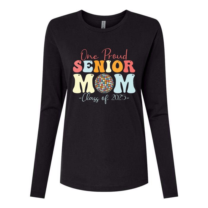 One Proud Senior Mom Class Of 2025 Graduation Groovy Print Womens Cotton Relaxed Long Sleeve T-Shirt