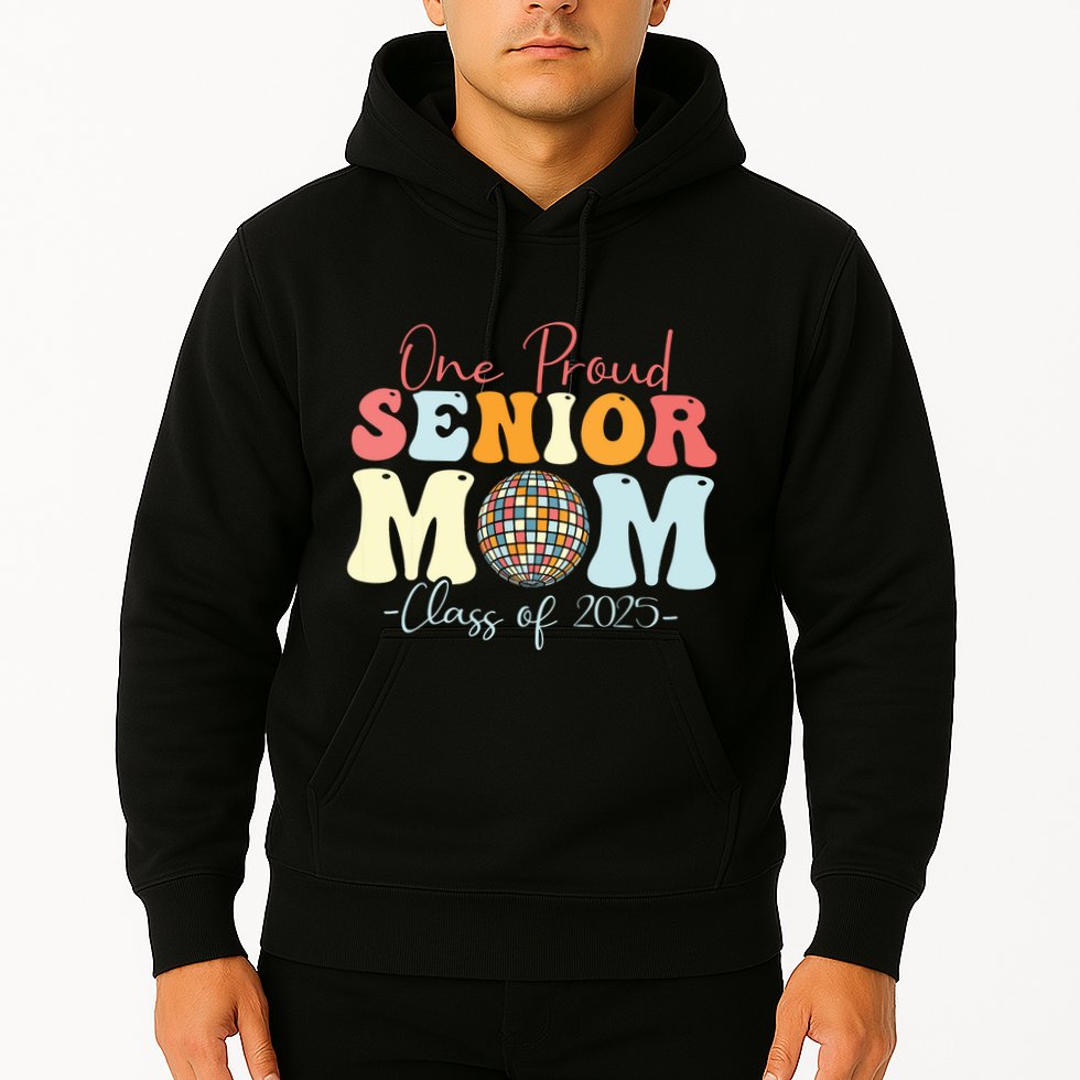 One Proud Senior Mom Class Of 2025 Graduation Groovy Print Hoodie