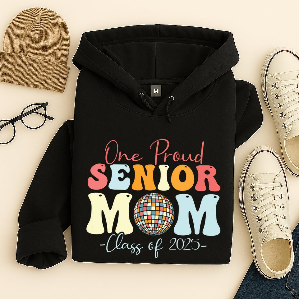 One Proud Senior Mom Class Of 2025 Graduation Groovy Print Hoodie