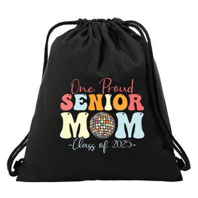 One Proud Senior Mom Class Of 2025 Graduation Groovy Print Drawstring Bag