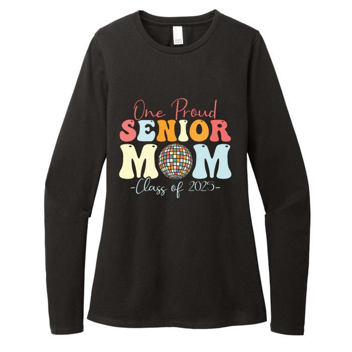 One Proud Senior Mom Class Of 2025 Graduation Groovy Print Womens CVC Long Sleeve Shirt