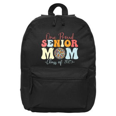 One Proud Senior Mom Class Of 2025 Graduation Groovy Print 16 in Basic Backpack