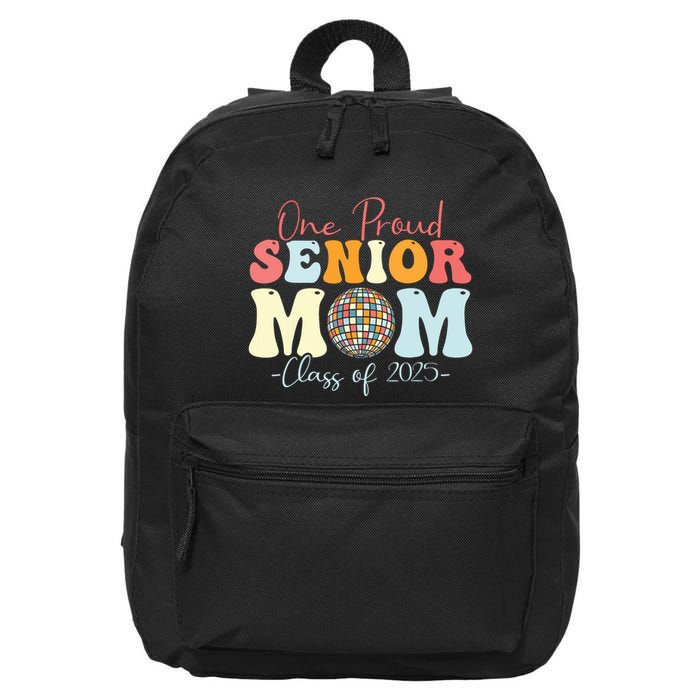 One Proud Senior Mom Class Of 2025 Graduation Groovy Print 16 in Basic Backpack