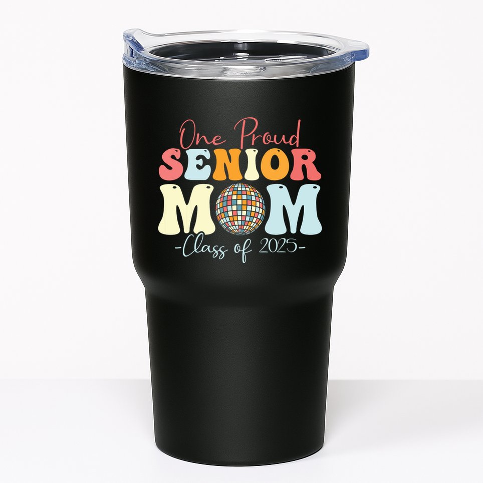 One Proud Senior Mom Class Of 2025 Graduation Groovy Print Tumbler