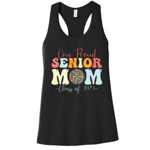 One Proud Senior Mom Class Of 2025 Graduation Groovy Print Women's Racerback Tank