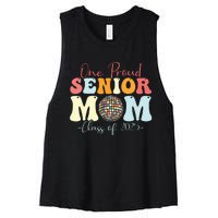 One Proud Senior Mom Class Of 2025 Graduation Groovy Print Women's Racerback Cropped Tank