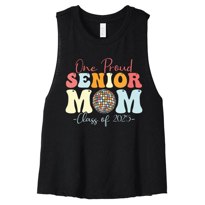 One Proud Senior Mom Class Of 2025 Graduation Groovy Print Women's Racerback Cropped Tank