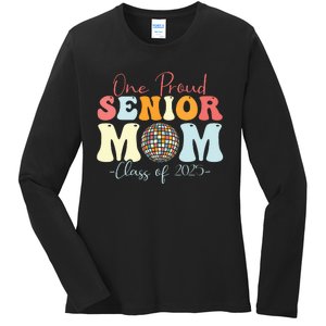 One Proud Senior Mom Class Of 2025 Graduation Groovy Print Ladies Long Sleeve Shirt