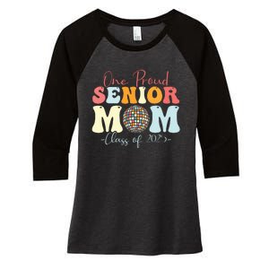 One Proud Senior Mom Class Of 2025 Graduation Groovy Print Women's Tri-Blend 3/4-Sleeve Raglan Shirt