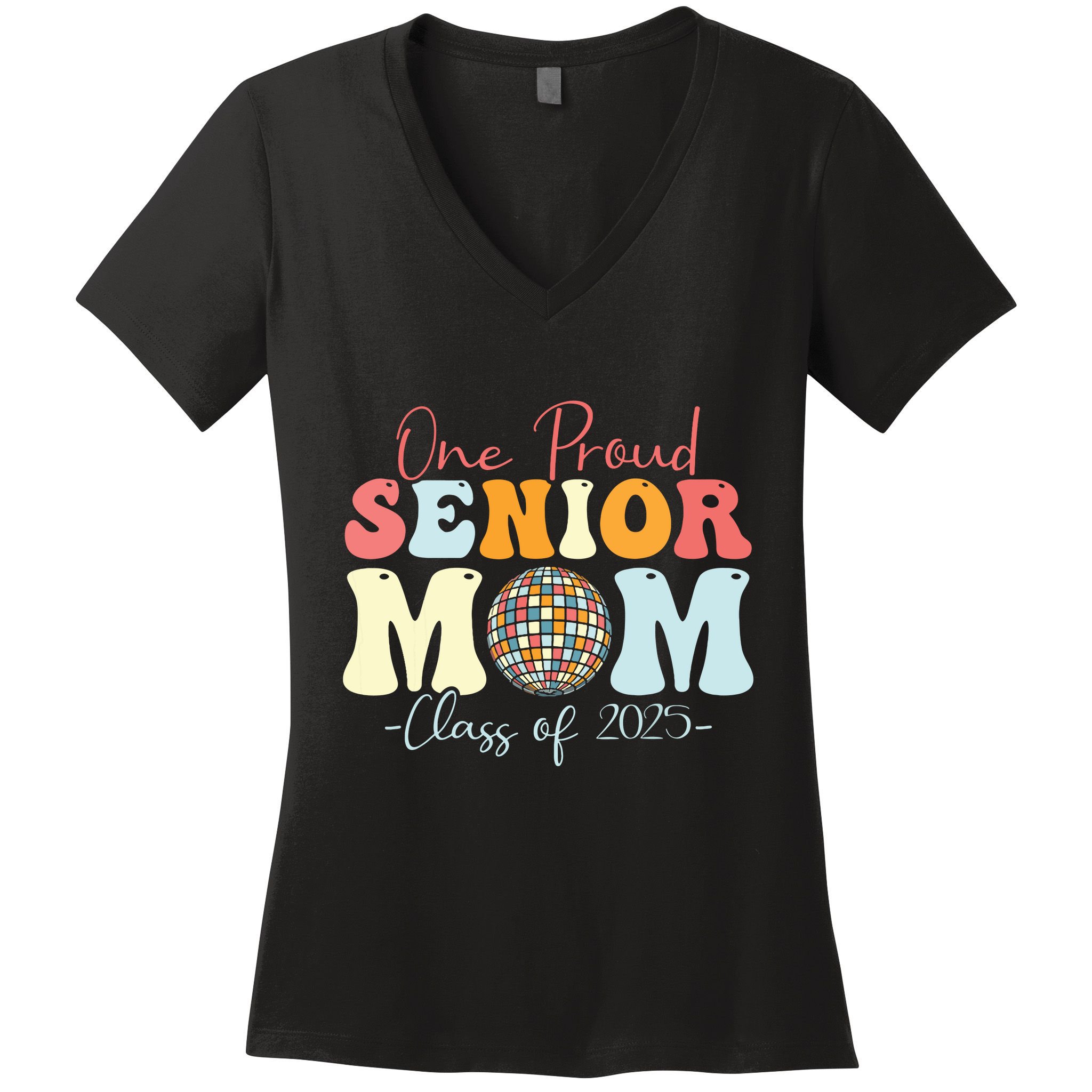 One Proud Senior Mom Class Of 2025 Graduation Groovy Print Women's V-Neck T-Shirt