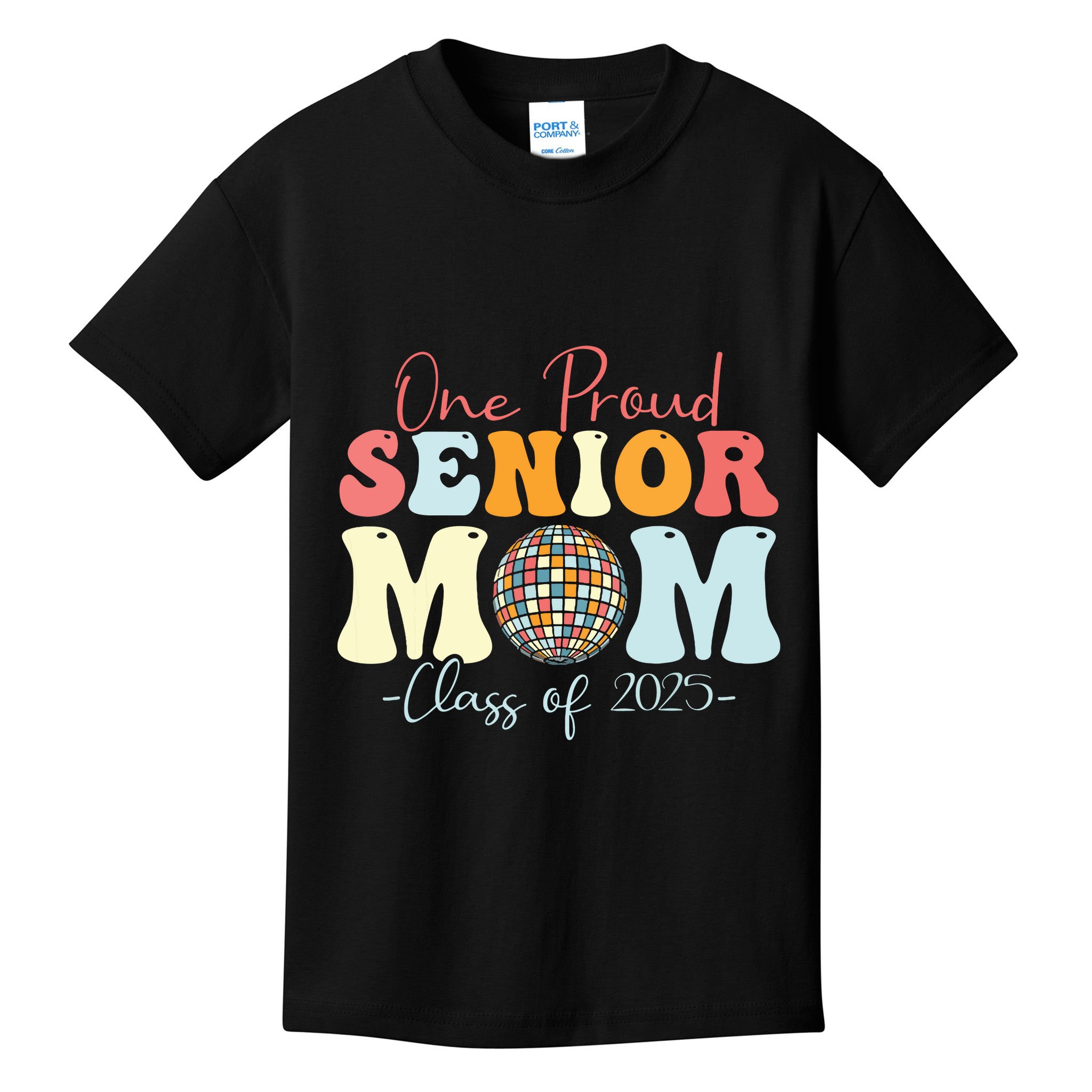 One Proud Senior Mom Class Of 2025 Graduation Groovy Print Kids T-Shirt