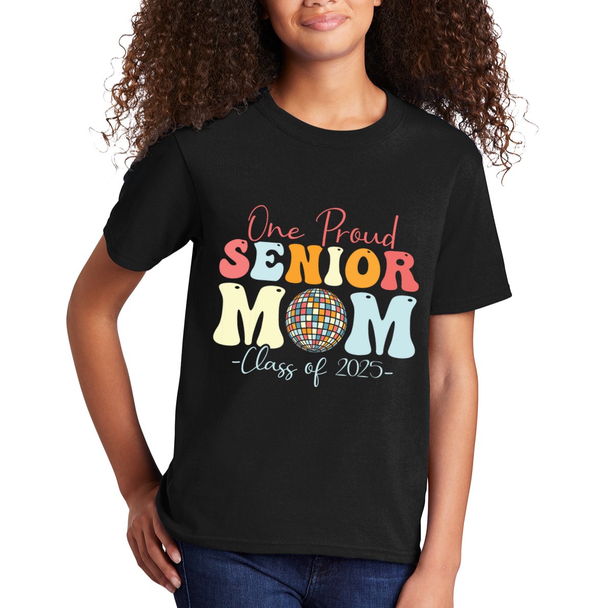 One Proud Senior Mom Class Of 2025 Graduation Groovy Print Kids T-Shirt
