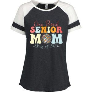 One Proud Senior Mom Class Of 2025 Graduation Groovy Print Enza Ladies Jersey Colorblock Tee