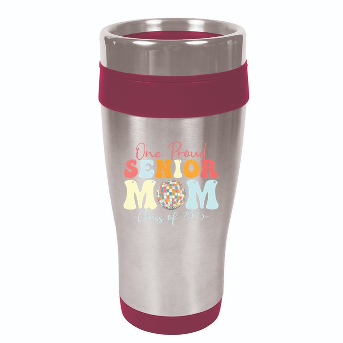 One Proud Senior Mom Class Of 2025 Graduation Groovy Print 16oz Travel Tumbler