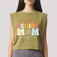 One Proud Senior Mom Class Of 2025 Graduation Groovy Print Garment-Dyed Women's Muscle Tee