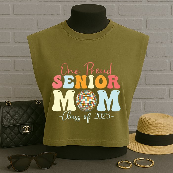 One Proud Senior Mom Class Of 2025 Graduation Groovy Print Garment-Dyed Women's Muscle Tee