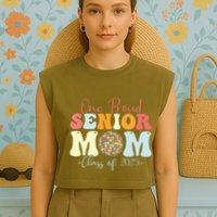 One Proud Senior Mom Class Of 2025 Graduation Groovy Print Garment-Dyed Women's Muscle Tee