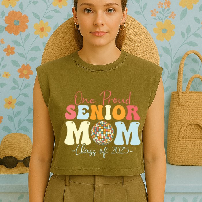 One Proud Senior Mom Class Of 2025 Graduation Groovy Print Garment-Dyed Women's Muscle Tee