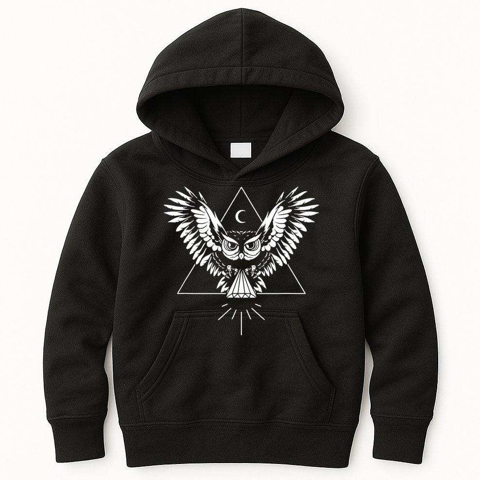 Owl Pyramid Secret Illuminati Owl Tattoo Style Kids Hoodie