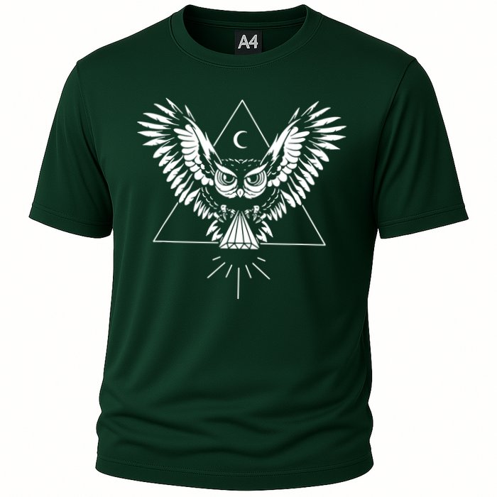 Owl Pyramid Secret Illuminati Owl Tattoo Style Cooling Performance Crew T-Shirt
